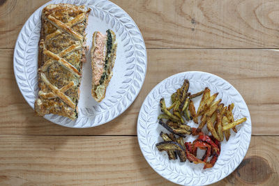 High angle view of food on table