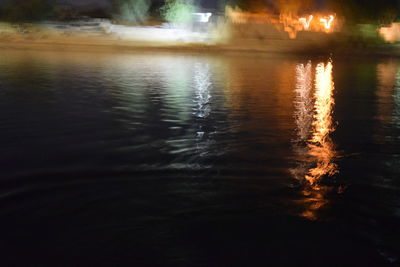 Reflection of illuminated water in lake at night