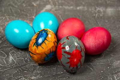 Close-up of multi colored easter eggs