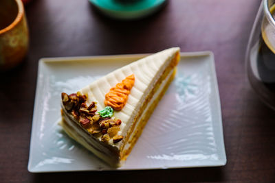 High angle view of serving food in plate