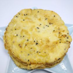 High angle view of bread in plate