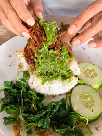 High angle view of food in plate