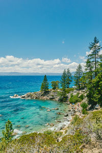 Views of lake tahoe in the summertime in northern california.