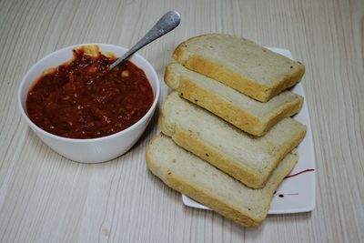 Close-up of breakfast in plate