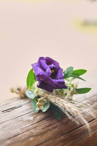 Close-up of purple flowering plant on table