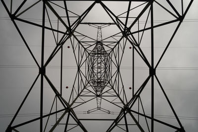Low angle view of electricity pylon against sky