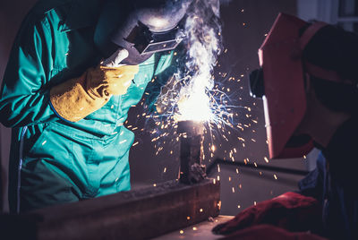 Low angle view of working at construction site