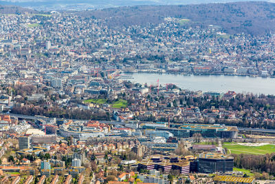 High angle view of buildings in city