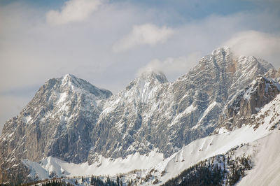 Panoramic view of snowcapped mountains against sky