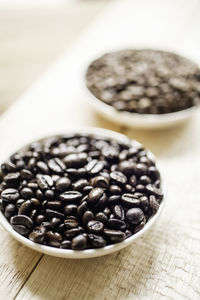 Close-up of coffee beans on table