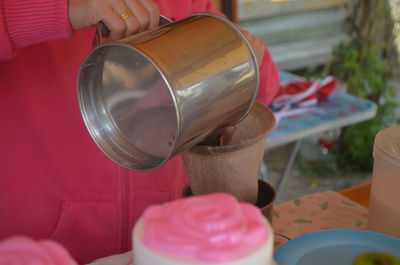 High angle view of woman preparing food