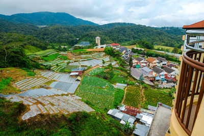 High angle view of townscape against sky