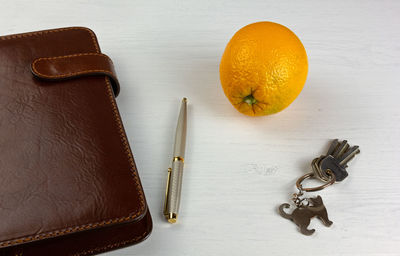 High angle view of orange on table