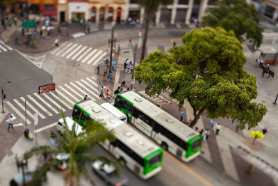 High angle view of people crossing street