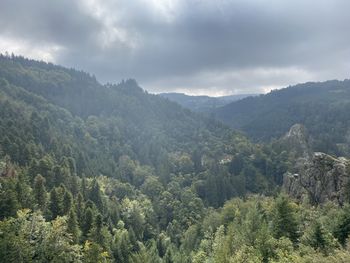 Scenic view of mountains against cloudy sky