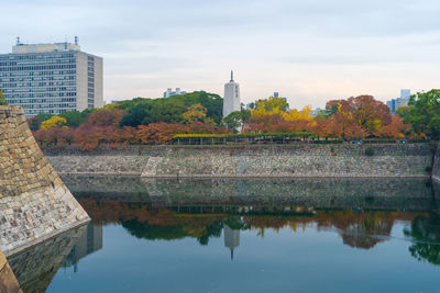 Reflection of buildings in lake