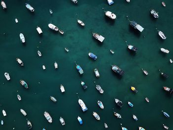 High angle view of boats in water