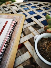 High angle view of drink on table