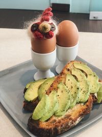 Close-up of breakfast served on table