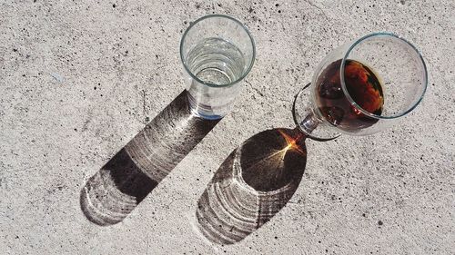 High angle view of drink on sunglasses