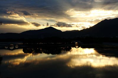 Scenic view of lake at sunset