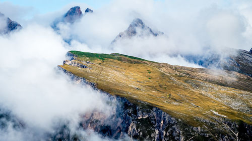 Scenic view of mountains against sky during winter