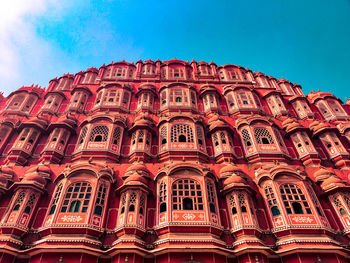 Low angle view of historical building hawa mahal against sky