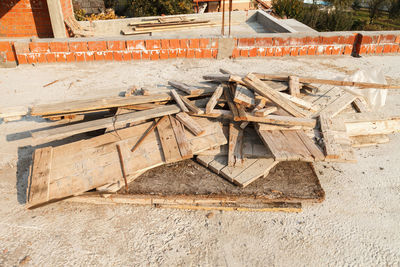 Stack of logs at construction site