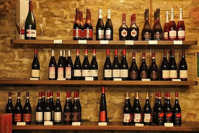 Row of bottles on shelf