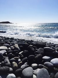 Scenic view of sea against clear sky