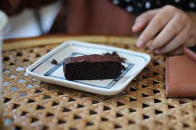 Close-up of chocolate cake on table