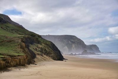 Scenic view of beach against sky