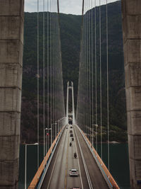 High angle view of suspension bridge in city