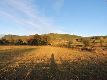 Scenic view of field against cloudy sky