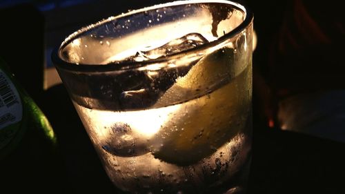 Close-up of beer in glass