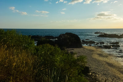 Scenic view of beach and sea against sky