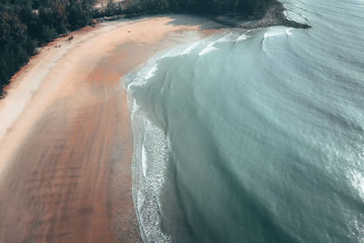 High angle view of water flowing on beach