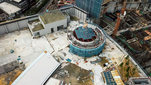 High angle view of construction site in city