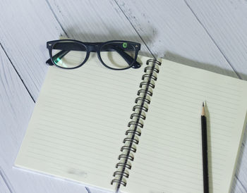 High angle view of eyeglasses on table