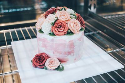 High angle view of rose bouquet