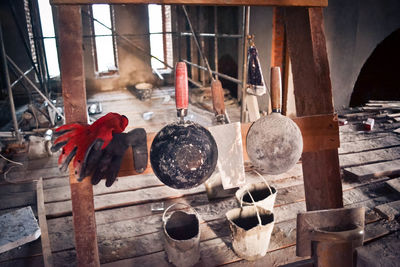 Close-up of various construction equipment