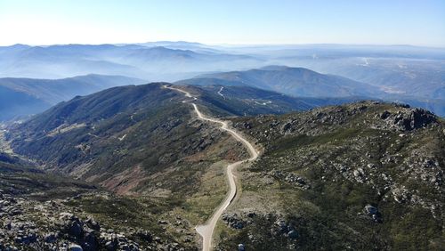 High angle view of mountain road against sky