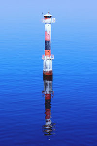 Lighthouse reflection on the calm water of the baltic sea close to stockholm