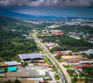 High angle view of townscape against sky