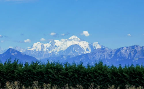 Scenic view of snowcapped mountains against sky
