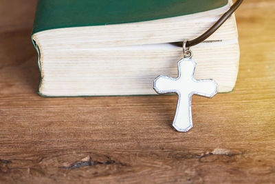 High angle view of lamp on table