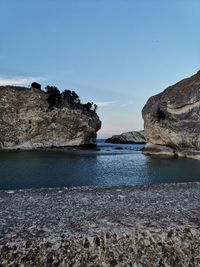 Scenic view of sea against clear sky