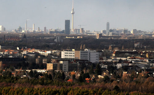 High angle view of buildings in city