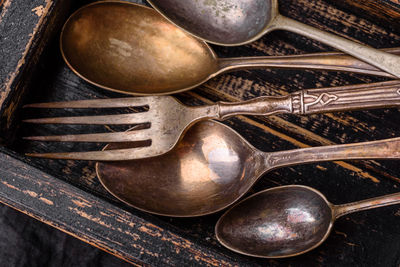 High angle view of spoon on table