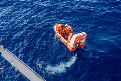 High angle view of person swimming in sea